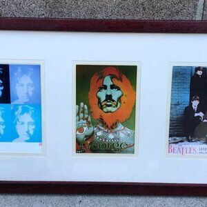 THE BEATLES Framed Postcard Pictures 21" x 11" Brown Hang Wall Decor Mus…​​